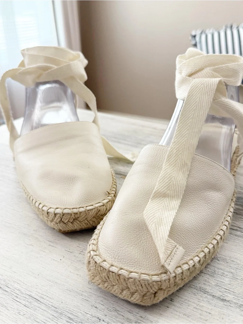 Everlane Cream Leather Espadrille Tie-Ankle Shoes size 9.5
